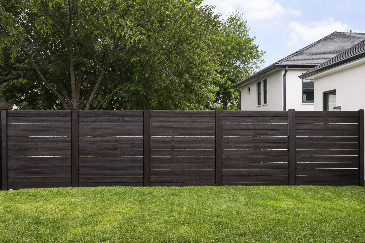 Horizontal board wood fence design